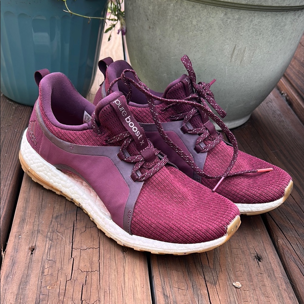 Adidas Pure Boost X. Burgundy/Plum color. Size 9